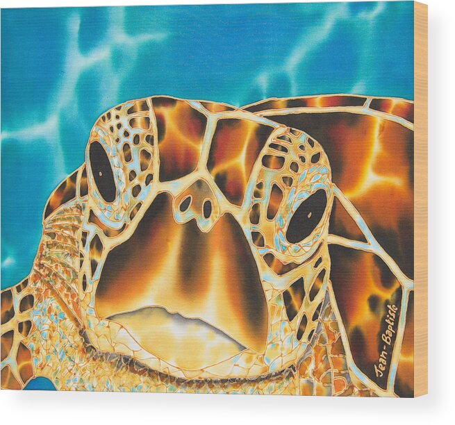 Sea Turtle Wood Print featuring the painting Amitie Sea Turtle by Daniel Jean-Baptiste