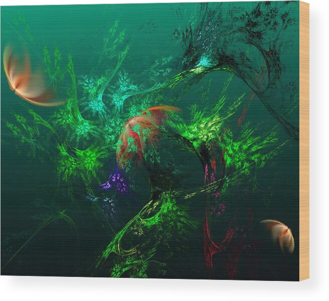 Fine Art Wood Print featuring the digital art An Octopus's Garden by David Lane