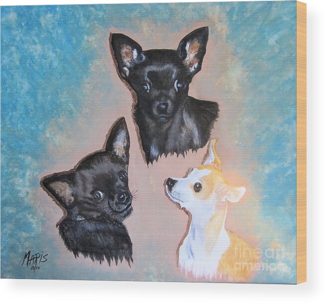 Dogs Wood Print featuring the painting Angel LilSister Bosco by Maris Sherwood