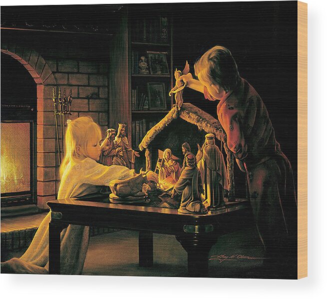 Christmas Wood Print featuring the painting Angels of Christmas by Greg Olsen