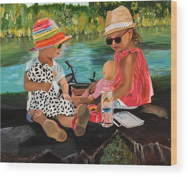 Children Wood Print featuring the painting Anisa and Nejra by Julie Wittwer