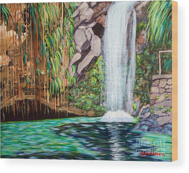 Annandale Waterfall Wood Print featuring the painting Annandale Waterfall by Laura Forde