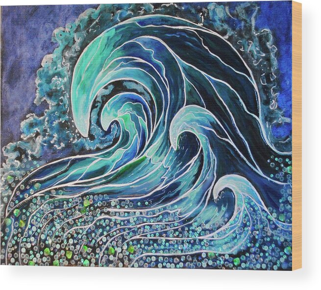 Waves Wood Print featuring the painting Another Cool Wave by Patricia Arroyo