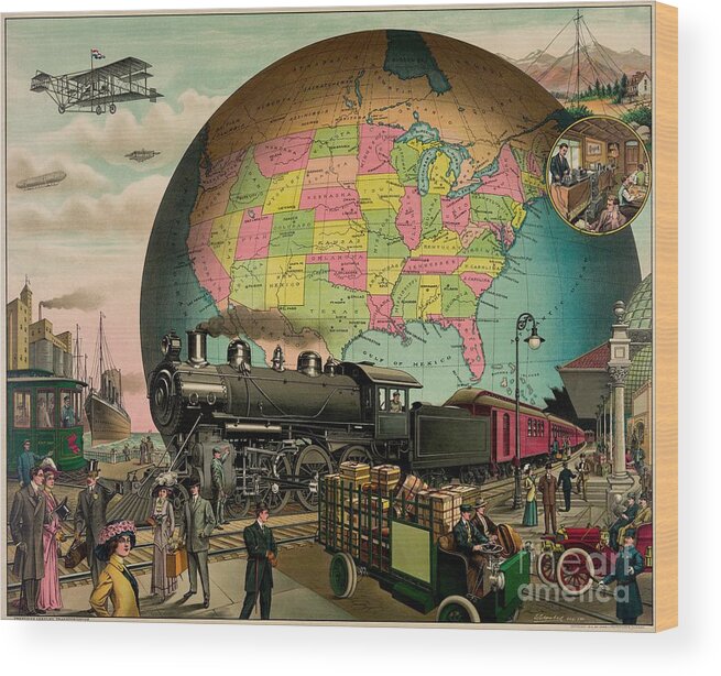 Vintage Wood Print featuring the digital art Antique 20th Century Transportation Litho by Heidi De Leeuw
