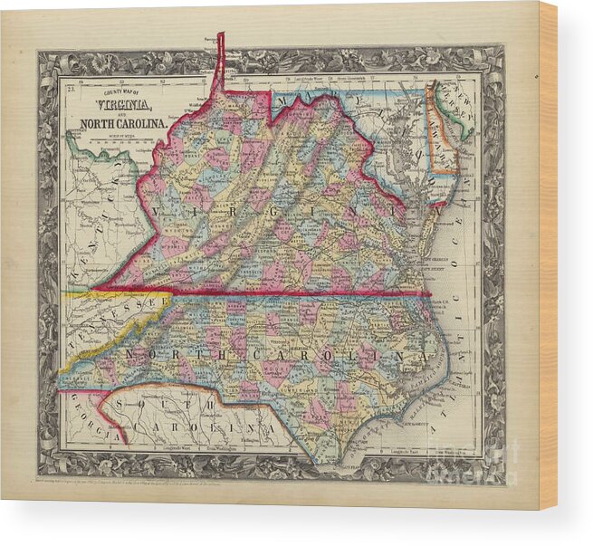 Antique Map Of Virginia Wood Print featuring the painting Antique Map Of Virginia by MotionAge Designs