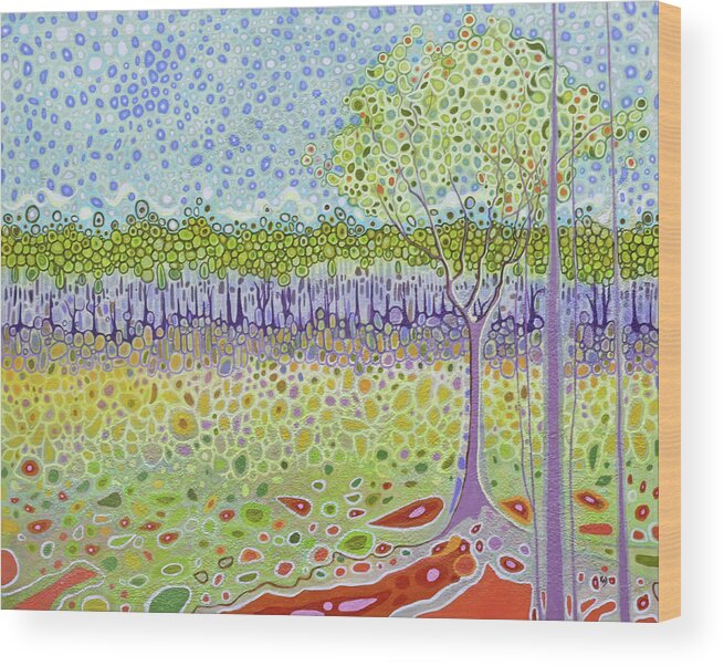 Tree Wood Print featuring the painting Apple Tree Illumination by Karen Williams-Brusubardis