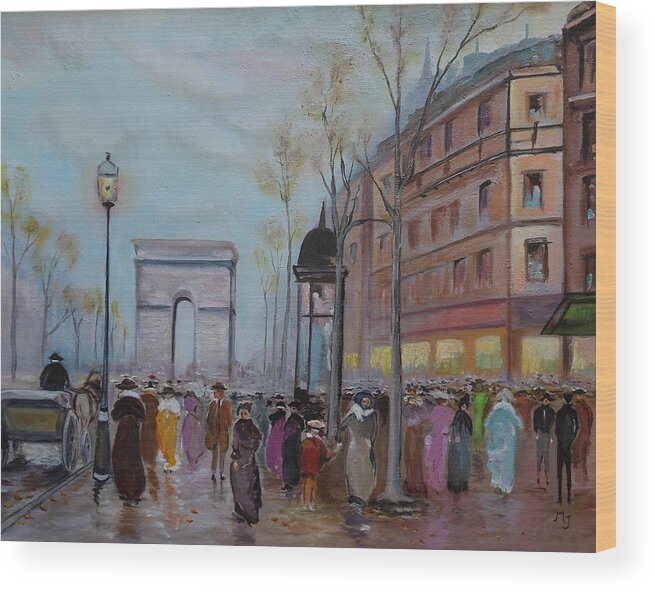 Paris Wood Print featuring the painting Arc de Triompfe - LMJ by Ruth Kamenev