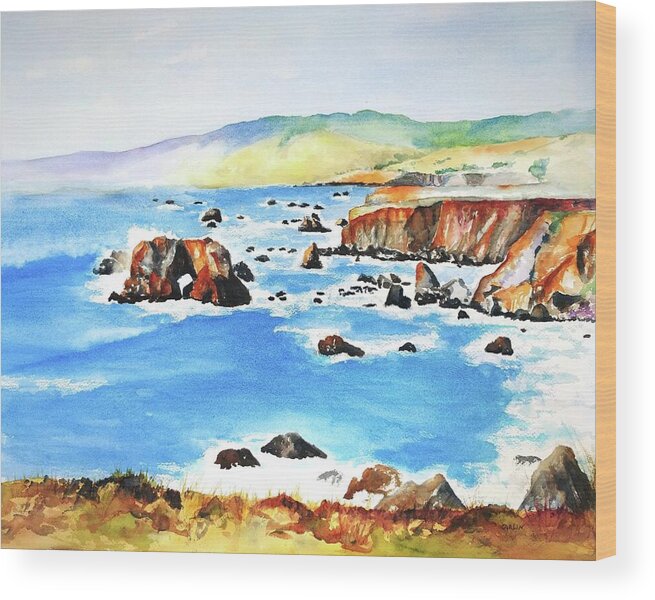 Ocean Wood Print featuring the painting Arched Rock Sonoma Coast California by Carlin Blahnik CarlinArtWatercolor