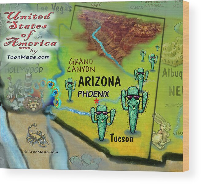 Arizona Wood Print featuring the digital art Arizona Fun Map by Kevin Middleton