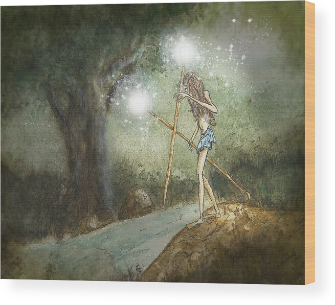 Fantasy Wood Print featuring the mixed media Aryaz Elf on River's Edge by Laura Ostrowski