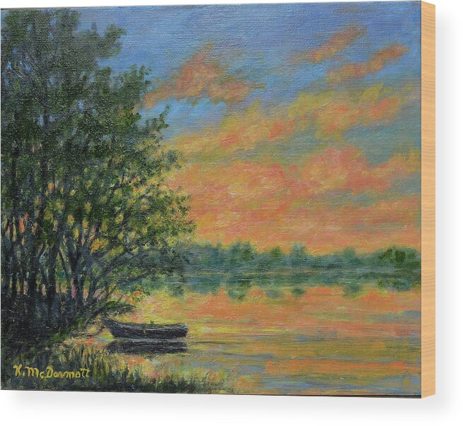 Shore Wood Print featuring the painting Ashore at Dusk 2 by Kathleen McDermott