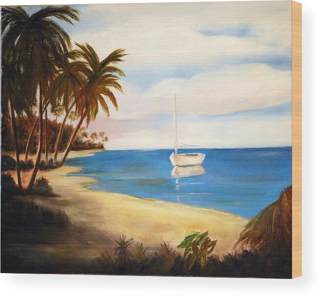 Seascape Wood Print featuring the painting At Bay by Phil Burton