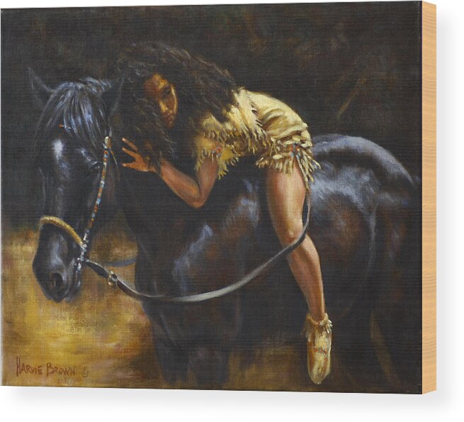 Woman With Horse Wood Print featuring the painting At Peace by Harvie Brown