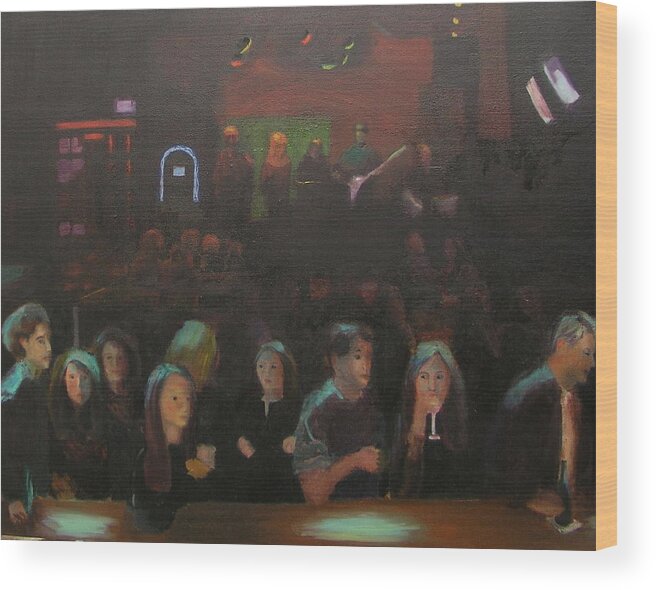 Tavern Wood Print featuring the painting At the Bar by Gail Eisenfeld