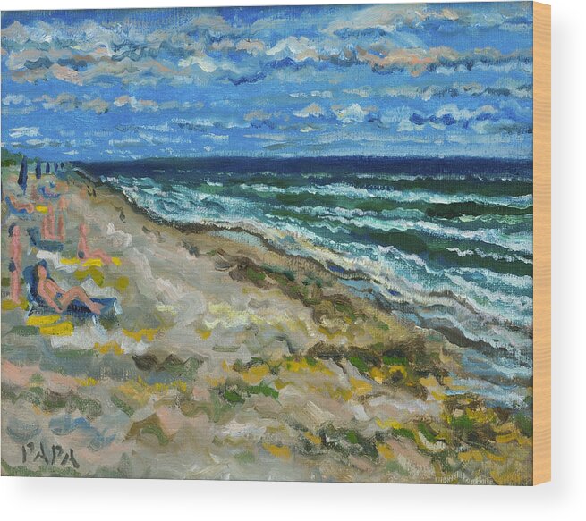 Beach Wood Print featuring the painting At the Beach by Ralph Papa