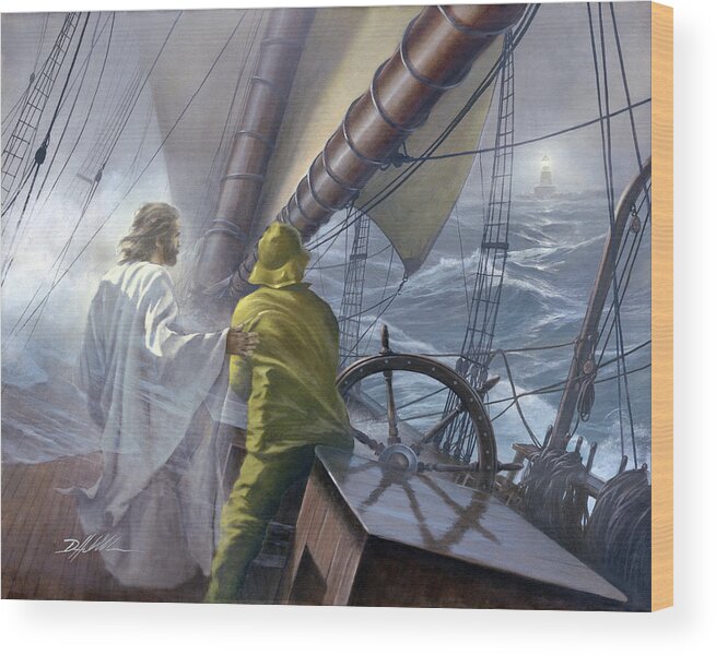 Jesus Wood Print featuring the painting At the Helm by Danny Hahlbohm