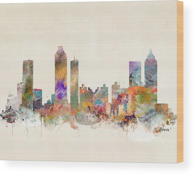 Atlanta Wood Print featuring the painting Atlanta City Skyline by Bri Buckley