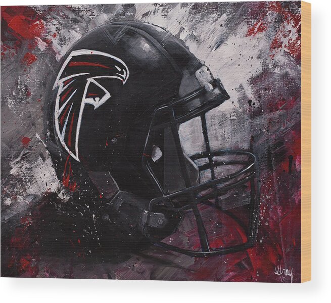 Atlanta Falcons Wood Print featuring the painting Atlanta Falcons Football Wall Art Falcons Fan Gift by Gray Artus