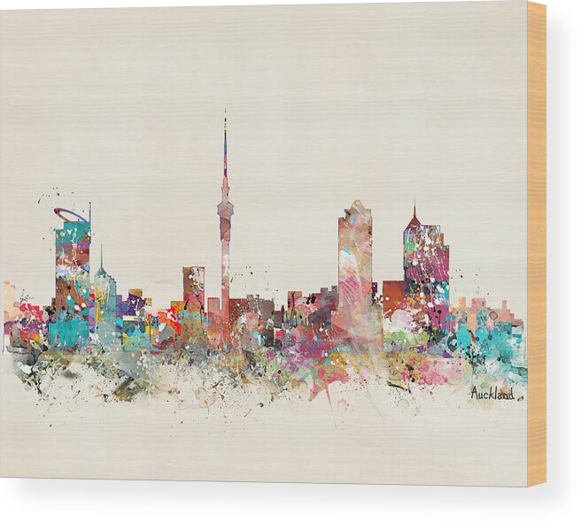 Auckland New Zealand Wood Print featuring the painting Auckland New Zealand by Bri Buckley