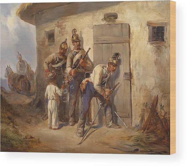August Von Pettenkofen Wood Print featuring the painting Austrian Dragoons by August von Pettenkofen