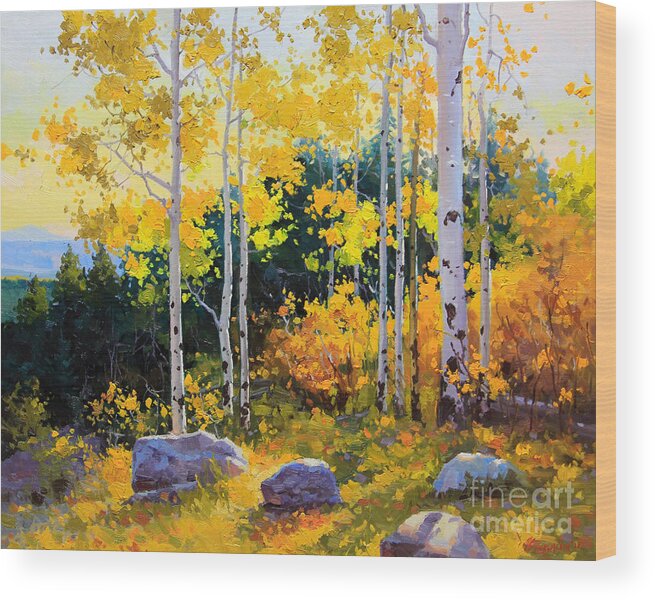 Nature Wood Print featuring the painting Autumn beauty of Sangre de Cristo mountain by Gary Kim