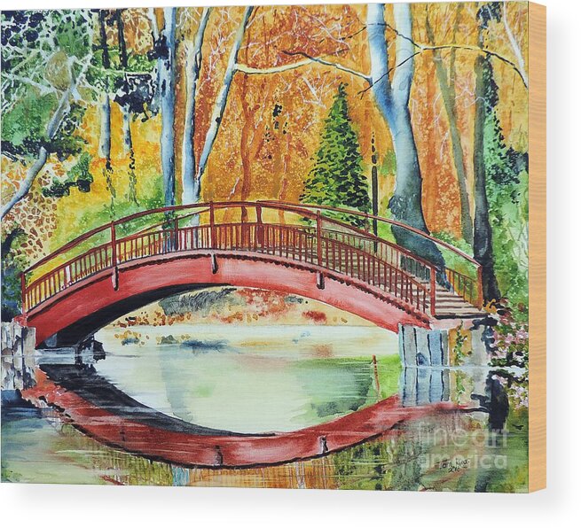 Bridge Wood Print featuring the painting Autumn Beauty by Tom Riggs