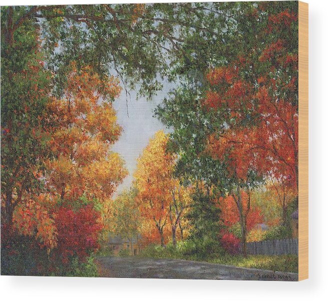 Autumn Wood Print featuring the painting Autumn in the Suburbs by Susan Savad