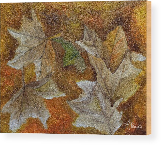 Autumn Wood Print featuring the painting Autumn Leaves by Angeles M Pomata