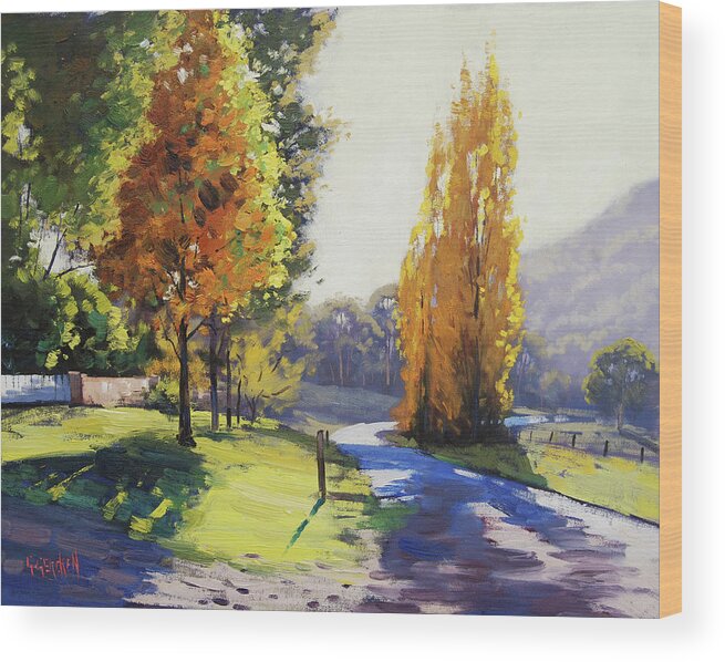 Fall Wood Print featuring the painting Autumn Light Tarana by Graham Gercken