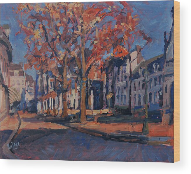 Autumn Wood Print featuring the painting Autumn On The Square Of Our Lady Maastricht by Nop Briex