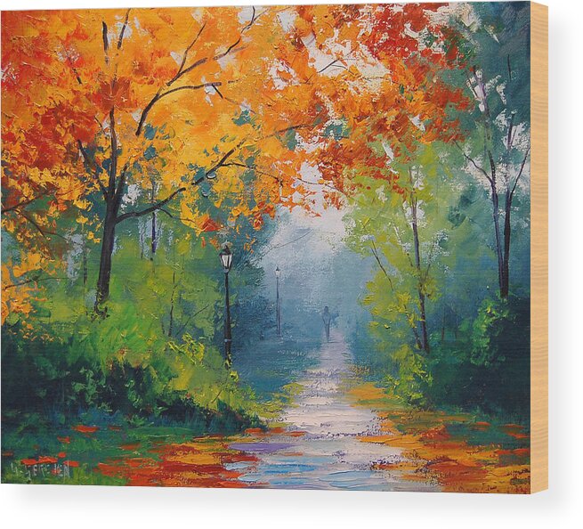 Fall Wood Print featuring the painting Autumn Park by Graham Gercken