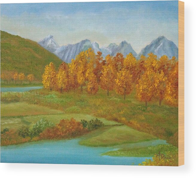 Autumn Wood Print featuring the painting Autumnal Colors by Angeles M Pomata