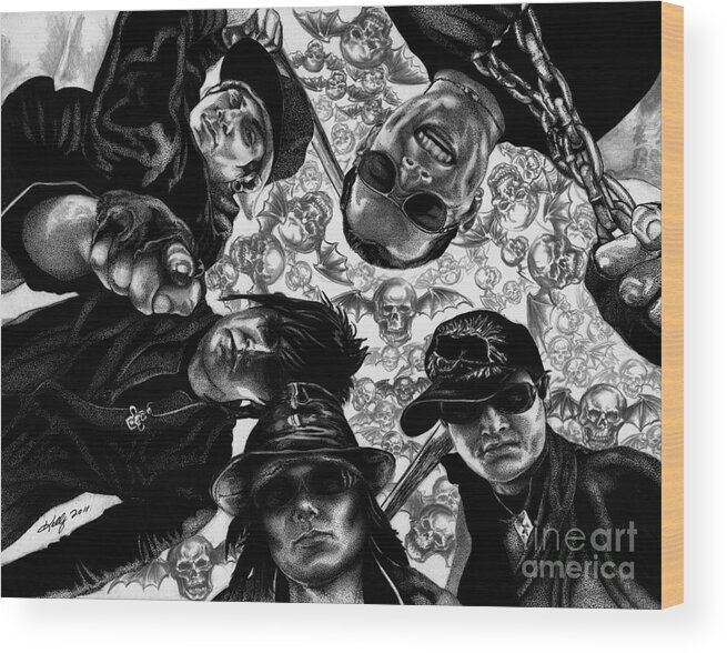 Avenged Sevenfold Wood Print featuring the drawing Avenged Sevenfold by Kathleen Kelly Thompson