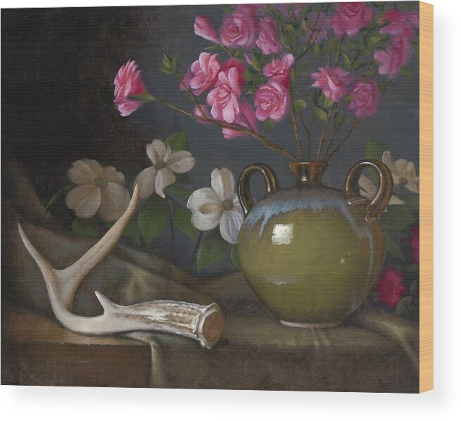 Floral Wood Print featuring the painting Azaleas and Dogwood by Timothy Jones