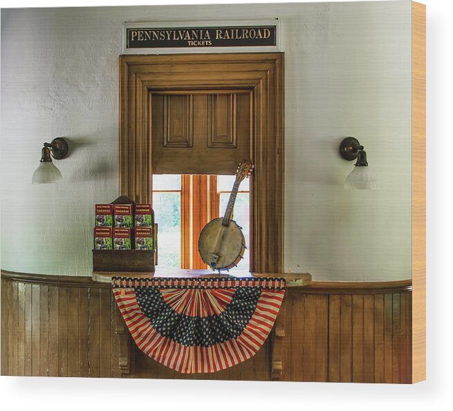 Banjo Wood Print featuring the photograph Banjo Mandolin at Glen Mills Station Chester County by Bill Cannon