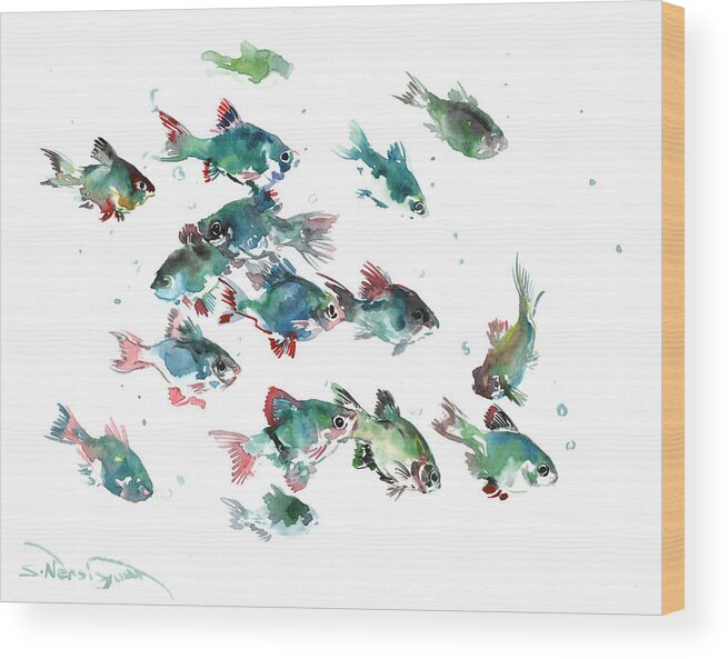 Aquarium Fish Wood Print featuring the painting Barb Fish by Suren Nersisyan