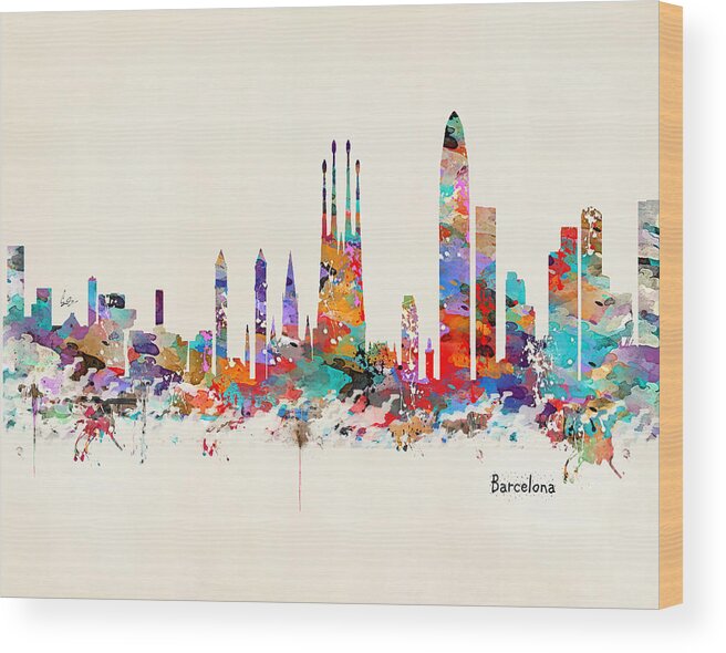 Barcelona Wood Print featuring the painting Barcelona City Skyline by Bri Buckley