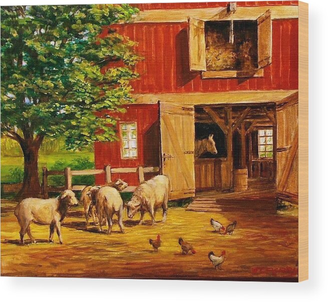 Barnyard Wood Print featuring the painting Barnyard by Perry's Fine Art