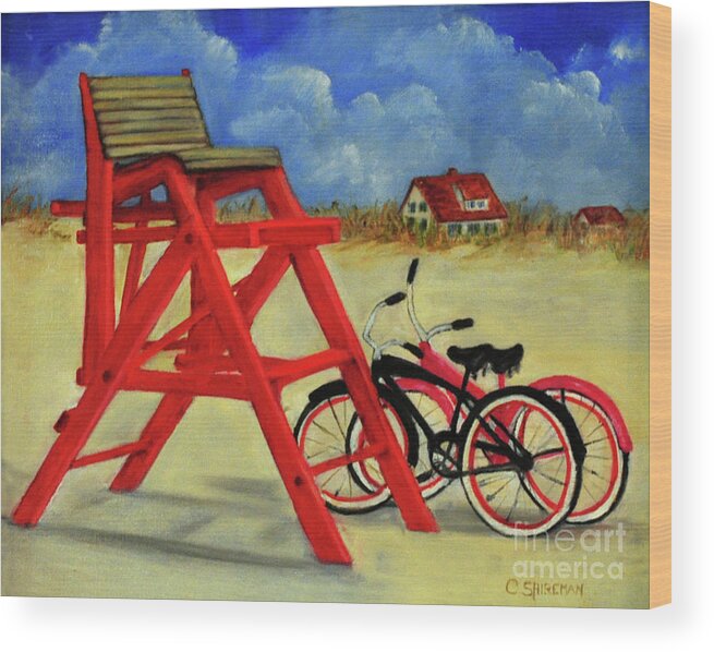 St. Augustine Wood Print featuring the painting Beach Bikes by Carolyn Shireman