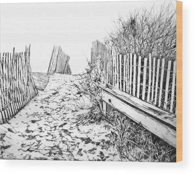 Beach Wood Print featuring the drawing Beach Entrance by Michele A Loftus