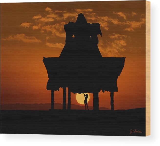 Sunset Wood Print featuring the photograph Beach Shelter at Sunset by Joe Bonita