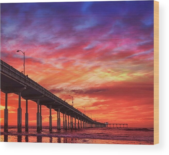 Beach Wood Print featuring the photograph Beach Sunset Ocean Wall Art San Diego Artwork by Gigi Ebert