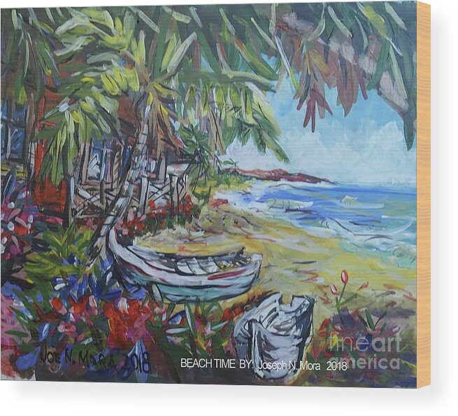 Beach Wood Print featuring the painting Beach Time by Joseph Mora