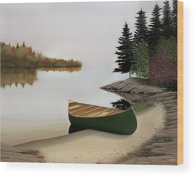 Canoe Paintings Wood Print featuring the painting Beached Canoe in Muskoka by Kenneth M Kirsch