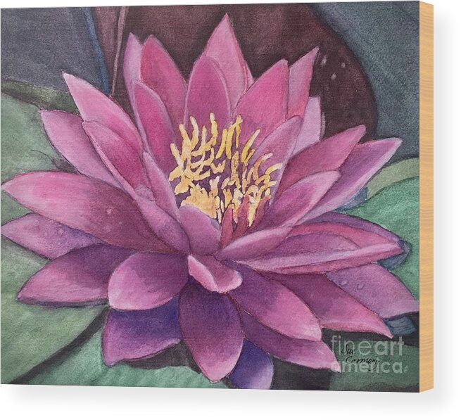 Flower Wood Print featuring the painting Beautiful Water Lily by Sue Carmony