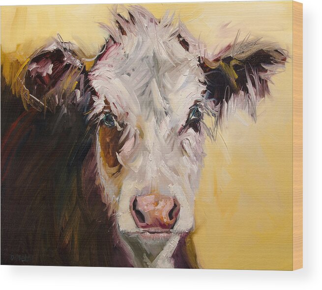 Cow Art Oil Painting Wood Print featuring the painting Bed Head Cow by Diane Whitehead