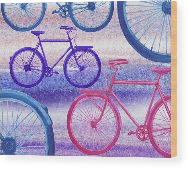 Pink Bicycle Wood Print featuring the painting Bicycle Dream I by Irina Sztukowski