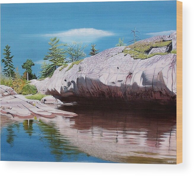 Landscape Wood Print featuring the painting Big River Rock by Kenneth M Kirsch