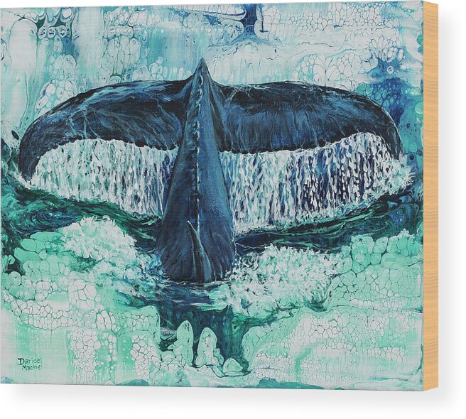 Whale Wood Print featuring the painting Big Splash On Maui by Darice Machel McGuire