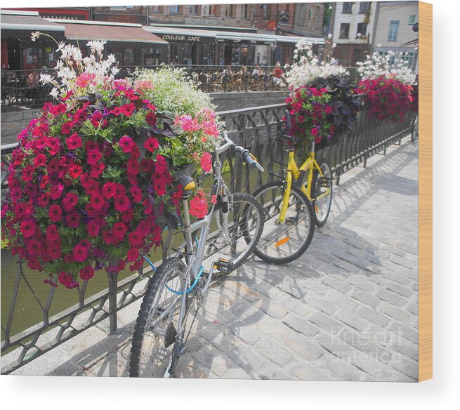 Amiens Wood Print featuring the photograph Bike and Flowers by Therese Alcorn